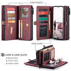 Caseme Etui en PU Surface mate de conception multi-emplacements détachable 2-en-1 rouge vin pour votre Samsung Galaxy S21 FE