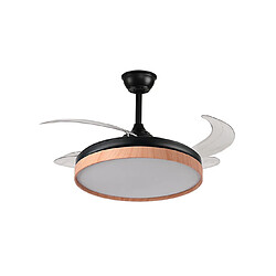 Ventilateur de plafond COSMOS MINI noir/hêtre, 4 pales escamotables, 48W LED 3000|4000|6000K H.35xP.91/40cm