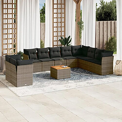 Maison Chic Salon de jardin 11 pcs avec coussins | Ensemble de Table et chaises | Mobilier d'Extérieur gris résine tressée -GKD74299