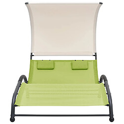 Helloshop26 Transat chaise longue bain de soleil lit de jardin terrasse meuble d'extérieur double avec auvent textilène vert 02_0012726