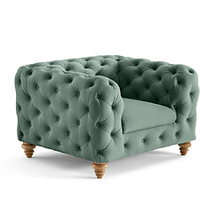 Lisa Design Walter - fauteuil chesterfield en velours - pieds bois Walter - fauteuil chesterfield en velours - pieds bois - Bleu