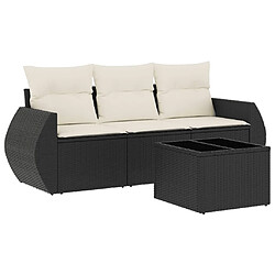 Maison Chic Salon de jardin 4 pcs avec coussins | Ensemble de Table et chaises | Mobilier d'Extérieur noir résine tressée -GKD60068