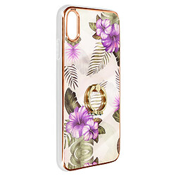 Avizar Coque iPhone XS Max Bi-matière avec Bague de Maintien Motif Fleurs Violet