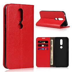 Etui en cuir véritable peau de cheval fou avec support rouge pour votre Nokia 4.2 (2019)