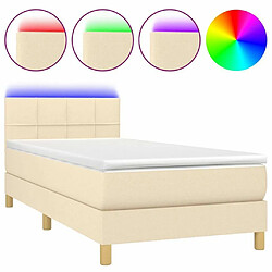 Sommier à lattes LED,Cadre à lattes de lit avec matelas pour Adulte Crème 100x200 cm Tissu -MN83481