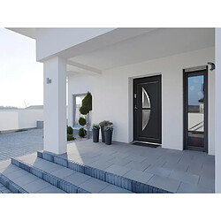 Vente-Unique Porte d'entrée en acier vitrée avec inox H207 x L100 cm anthracite - poussant droit - COVAS