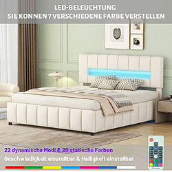 ComfortXL Lit Double 180x200cm Avec Rangement Et Éclairage LED, Beige Matelas Non Inclus