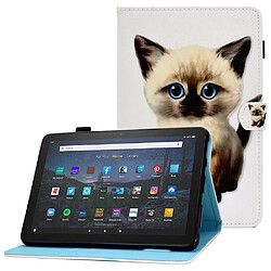 Etui en PU motif piqué, magnétique avec support pour votre Amazon Fire HD 10 Plus (2021) - Petit chat