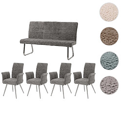 Mendler Set de salle à manger HWC-G55, set de 4 chaises avec accoudoirs+banc 160cm, inox brossé tissu/textile chenille ~ gris foncé