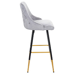 Mendler 2x tabouret de bar HWC-E70, chaise de bar/comptoir, design rétro, velours, haubans/pieds dorés ~ gris pas cher