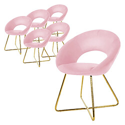 ML-Design Lot de 6 chaises de salle à manger rose en velours dossier demi-coque pied doré