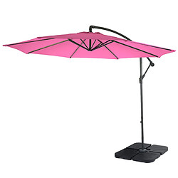 Decoshop26 Parasol déporté protection solaire Ø 3m inclinable polyester/acier 11kg rose avec support 04_0000935