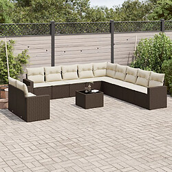 vidaXL Salon de jardin avec coussins 12 pcs marron résine tressée