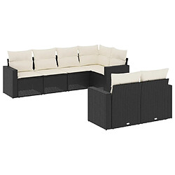 vidaXL Salon de jardin 7 pcs avec coussins noir résine tressée