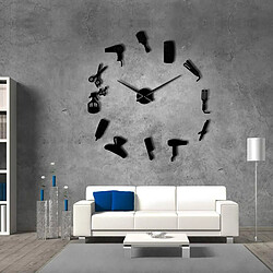 Horloge Murale Acrylique Moderne Bricolage 3D Miroir Autocollant Horloges De Bureau à Domicile Noir