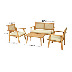 Acheter Bestmobilier Siboney - salon bas de jardin 4 places - bois, cannage et coussins beiges