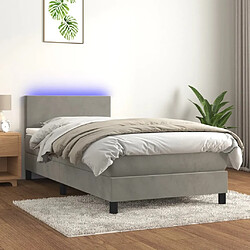 Maison Chic Lit adulte- Lit + matelas,Sommier à lattes de lit avec matelas et LED Gris clair 90x190cm -GKD39109