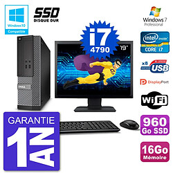 PC Dell 3020 SFF Ecran 19" Intel i7-4790 RAM 16Go SSD 960Go Graveur DVD Wifi W7 - Occasion