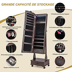 Helloshop26 Armoire à bijoux avec miroir pleine longueur 4 roues verrouillables lumières led et tiroirs 3 angles réglables marron 20_0005405