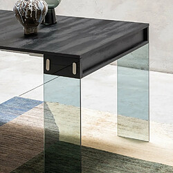 Inside 75 Table console extensible 45 à 225 cm STEF 8 couverts piétement verre fumé plateau noir