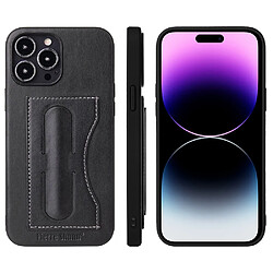 Coque en TPU + PU avec béquille et porte-carte pour votre iPhone 14 Pro Max - noir