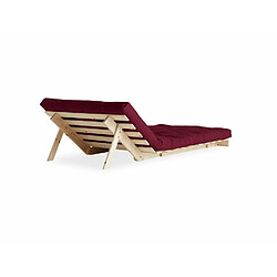 Inside 75 Fauteuil convertible futon ROOTS pin naturel coloris bordeaux couchage 90 x 200 cm. pas cher