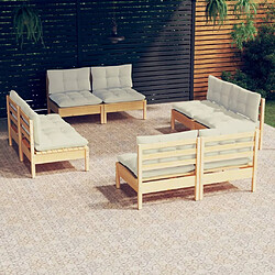 vidaXL Salon de jardin 8 pcs avec coussins crème Bois de pin