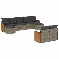 Maison Chic Salon de jardin 9 pcs avec coussins | Ensemble de Table et chaises | Mobilier d'Extérieur gris résine tressée -GKD15934