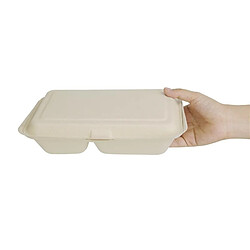 Aps Boîtes 2 Compartiments avec Couvercle à Charnière Compostables en Bagasse 253mm - Lot de 200 - Fiesta Green pas cher