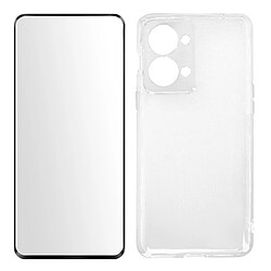 Avizar Coque OnePlus Nord 2T Silicone Gel Souple Film Verre Trempé 9H noir