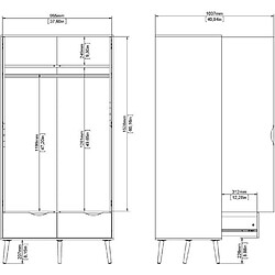 Acheter Cstore Armoire - Blanc / Chene - 2 portes / 2 tiroirs - Pietement évasé en bois massif - Chambre - 98,7 x 58,1 x 200,1 cm