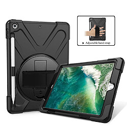 Coque en TPU Combo en forme de X avec dragonne et béquille pivotante à 360 degrés noir pour votre Apple iPad 9.7 pouces (2018)/(2017)