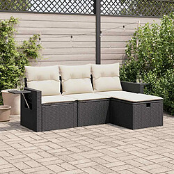 vidaXL Salon de jardin 4 pcs avec coussins noir résine tressée