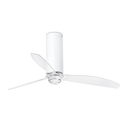 Faro Barcelona Ventilateur de plafond transparent à DEL blanc mat avec moteur intelligent CC - Télécommande incluse, 3000K