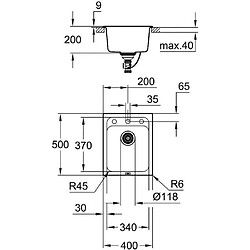 GROHE Évier en composite K700 31650AP0 - A encastrer - 1 bac - sans égouttoir - 40x50 cm - Noir granite