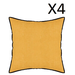 Pegane Lot de 4 coussin décoratif déhoussable en lin et coton ocre - Longueur 45 x Profondeur 12 x Hauteur 45 cm