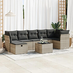 vidaXL Salon de jardin 8 pcs avec coussins gris clair résine tressée