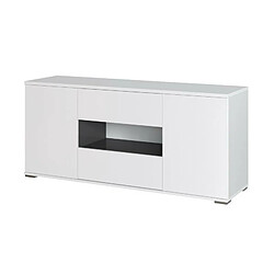 STAR Meuble TV 2 portes 2 tiroirs - Blanc brillant et gris - L 150 x P 42 x H 67cm