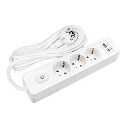 Null Multiprise SELDUR G3TH52B, 3 prises type F + interrupteur, USB A+C charge rapide 20W, Blanc, câble 5m