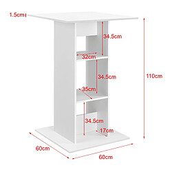 Helloshop26 Table de bar bistrot avec 3 étagères - 110 cm blanc