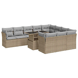 vidaXL Salon de jardin 11 pcs avec coussins beige résine tressée