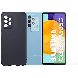 Protection intégrale Verre Trempé pour Samsung Galaxy A52 6.5"+ Verre Trempé Caméra Arrière + Coque souple silicone Noir -Visiodirect-