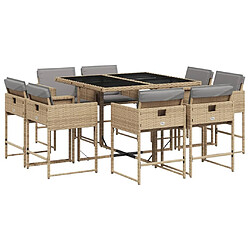 Maison Chic Ensemble à manger d'extérieur 9 pcs avec coussins,Salon de jardin,Mobilier de jardin mélange beige -GKD756007