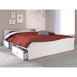 Vente-Unique Lit avec rangements 140 x 190 cm - 2 tiroirs et 1 niche - Coloris : Blanc + Sommier + Matelas - PABLO