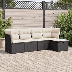 vidaXL Salon de jardin 5 pcs avec coussins noir résine tressée