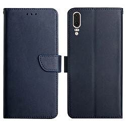 Etui en cuir véritable texture nappa avec support bleu pour votre Huawei P20