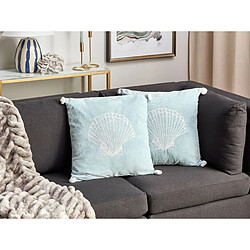 Beliani Lot de 2 coussins LEATHESIA Coton 45 x 45 cm Bleu clair