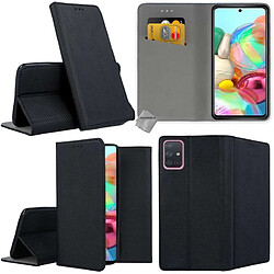 Htdmobiles Housse etui portefeuille avec coque intérieure en silicone pour Samsung Galaxy A71 + film ecran - NOIR MAGNET