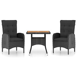 vidaXL Ensemble à dîner de jardin 3 pcs Résine tressée et acacia Noir