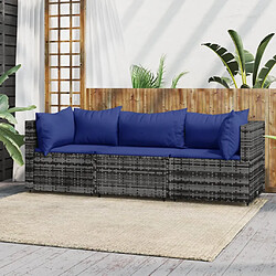 vidaXL Salon de jardin 3 pcs avec coussins Gris Résine tressée